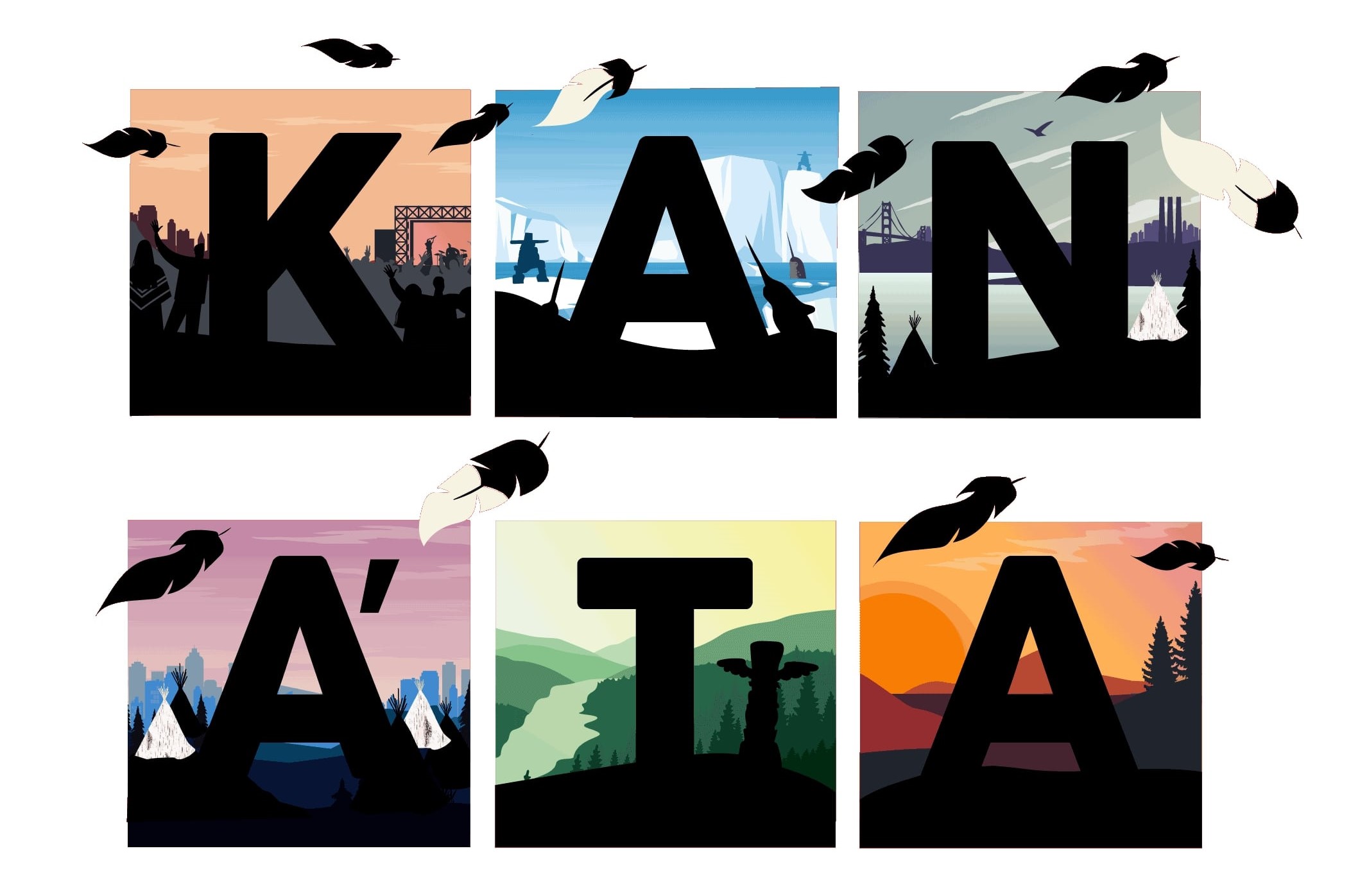 Letters of K A N A T A with indigenous symbols